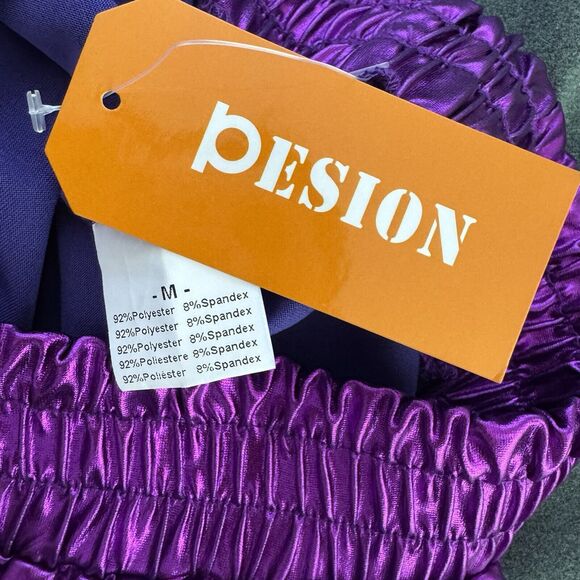 NWT Pesion Metallic Purple Hot Shorts High Waist Rave Festival Pockets Medium - Picture 12 of 13